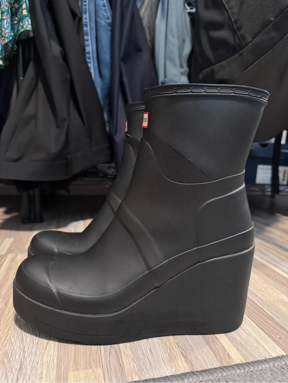 Hunter Black Wedge Rain Boots